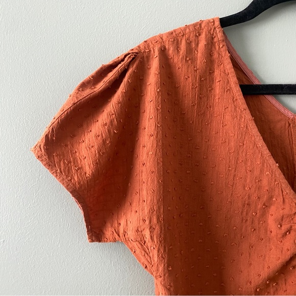 Madewell Puff-Sleeve Top in Clip Dot, Size 2, Warm Nutmeg Burnt Orange, Dots - Picture 6 of 13